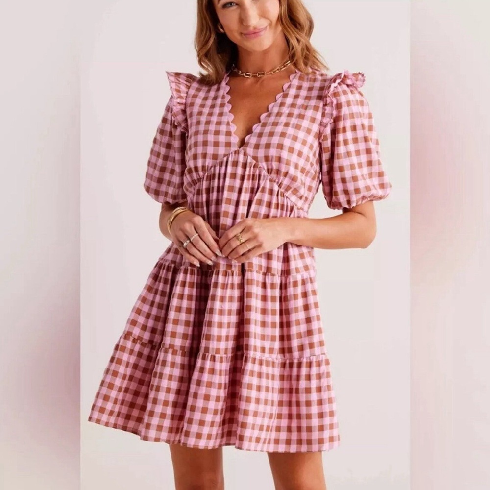 English Factory Rickrack Trim Edge Check Mini Dress nwot